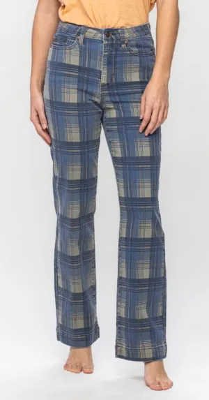 Judy Blue Blue and Tan Plaid HighWaist Vintage Look Jeans size 14W thumbnail 1