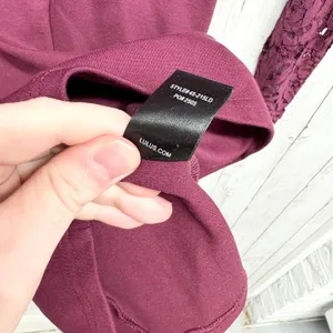 Lulus Dress Women Sz XS Plum Laced Swooner Later Plunge Long Sleeve Lace Mini‎ thumbnail 4