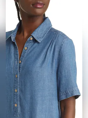 Faherty Hana Chambray Mini Shirtdress Tencel Linen XS Blue thumbnail 2