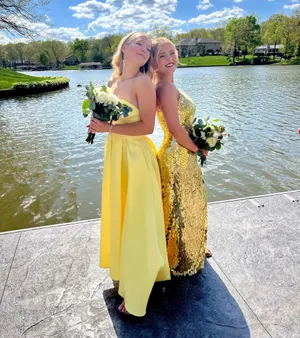 Gold One Shoulder Sherri Hill Dress thumbnail 3