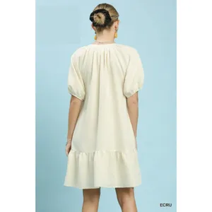 Umgee Embroidered Floral Babydoll Dress - ECRU - Medium thumbnail 3