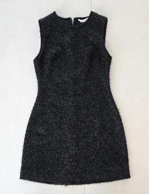 New Zara Elegant Vintage Look Black Sleeveless Fuzzy Dress thumbnail 3