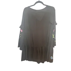 ASOS Black Embroidered Floral Ruffle Sleeve‎ Tiered Mini Dress UK 8 US 4 thumbnail 3