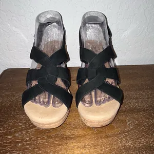 Clarks Collection Self-Attached Sling Back Cork Platform Wedge Sandal Shoes Size 7 thumbnail 3