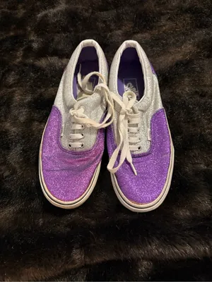 Vans OFF The Wall Shoes/Sneakers in Sparkle Glitter Purple & Silver Size 9.5 thumbnail 2