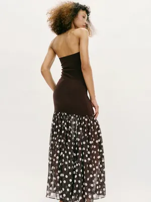 ZARA Strapless Brown Polka Dot Maxi Skirt Dress thumbnail 5