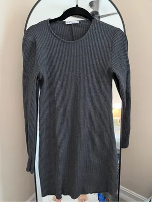 Zara Charcoal Ribbed Long Sleeve Knit Dress thumbnail 1