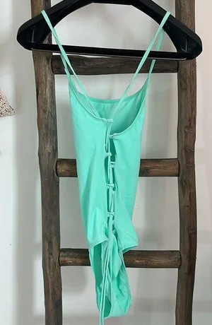 NWOT Cabana Del Sol Mint Green One Piece Starp Back Swimsuit / Size S thumbnail 6