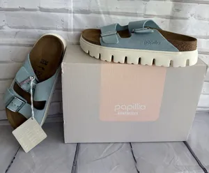 Papillio by Birkenstock Arizona Papillio Chunky Slide in Mineral Blue thumbnail 1