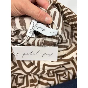 NWT petal & pup brown cream geometric maxi dress. V neck, tie back neck. Size L thumbnail 7