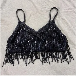 Holographic Iridescent Sequin Fringe Bralette Rave Festival Top Size M thumbnail 1