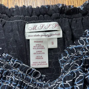 Max Studio Specialty Black Blue Geometric Babydoll Top Women's Small Office Chic thumbnail 2
