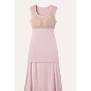 OGL Scoop Neck Side Ruched New Airy Bra Midi Dress Light Pink Size L NWT thumbnail 5