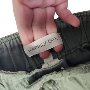 Happily Grey Olive Green Elastic Waist High Rise Cotton Wide Leg Pants Sz Small thumbnail 3