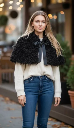 Steve Mac New York Curly Collar Shawl Eggplant OS thumbnail 1