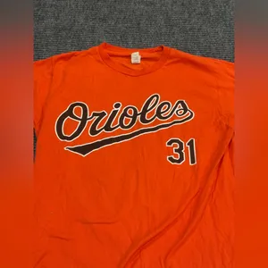 Orioles Mullins 31 Graphic Tee - Bright Orange Baseball Shirt size medium‎ thumbnail 3