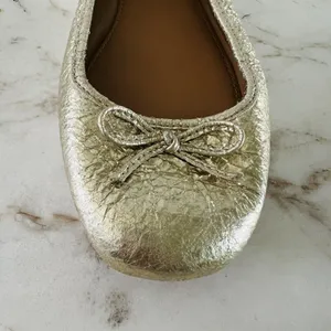 TORY BURCH Laila Metallic Gold Leather Driver Ballerina Flats Bow Accent - US 7 thumbnail 4