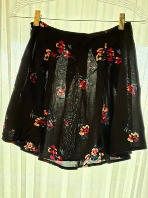 Forever 21 Black Floral Circle Skirt with Pink and Cream Accents thumbnail 3