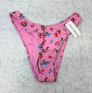 PacSun Eco Pink‎ Fruit Print V-Front High Cut Bikini Bottom Small NWT thumbnail 1