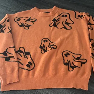 Playful Ghost Pattern Crewneck Sweater Orange Size M thumbnail 1