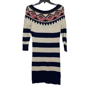 American Eagle‎ Sweater Dress Size Medium Navy Cream Striped With Nordic Pattern thumbnail 8