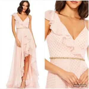 NWT Mac Duggal POLKA DOT ASYMMETRICAL RUFFLE GOWN Pink Size 0 thumbnail 2