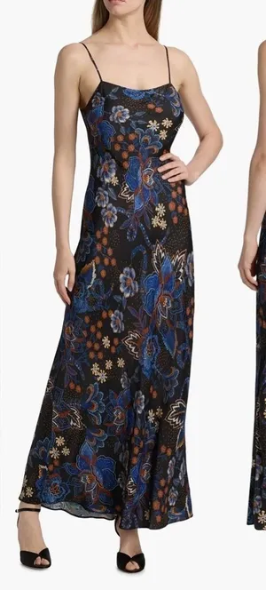 NEW FARM Rio Snakes Bouquet Maxi Slip black and navy Dress sz M thumbnail 1
