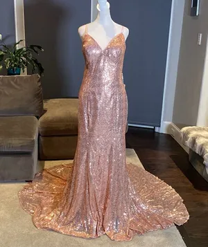 Women’s Pink Fully Sequined Mermaid Style Prom Party Dress Size 12 NWT thumbnail 1