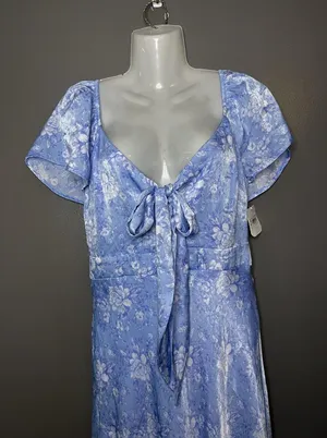 Altar'd State Dress Womens Medium Blue Floral Tie Front Flutter Sleeve Maxi thumbnail 1