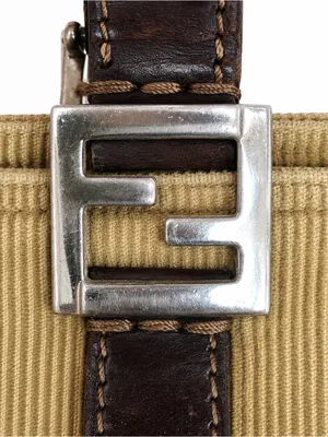FEND Corduroy Mini Bag with Dark Brown Leather Wrapped Handles & Silver Hardware thumbnail 8