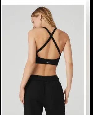 Alo Seamless Ribbed Low Back BLACK Bra S SOLD OUT NWT thumbnail 2