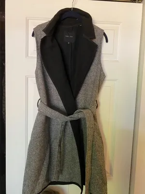 NEW LOOK Birdseye Sleeveless Coat Check Duster US 10 Preppy Mod Equestrian thumbnail 2