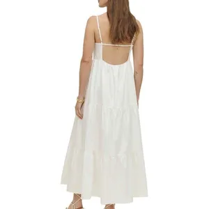 Reformation Parvati Dress Womens Large White Tiered Organic Cotton Maxi Summer thumbnail 4