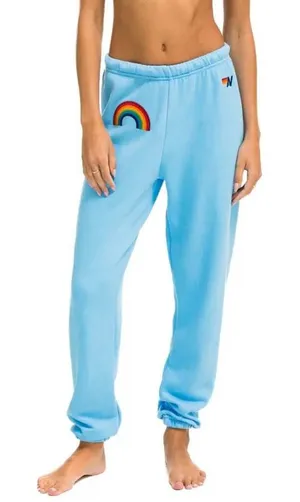 Aviator Nation Sweatpants Women XS Light Blue Rainbow Patch Jogger‎ Loungewear thumbnail 1