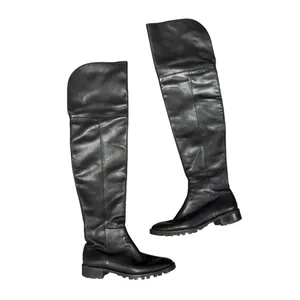 Stuart Weitzman Leather Over the Knee OTK Round Toe Flat Boots Black 7 thumbnail 3