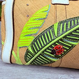 Vintage rare Coach Straw ladybug leaf tote bag purse rhinestone handbag summer thumbnail 10