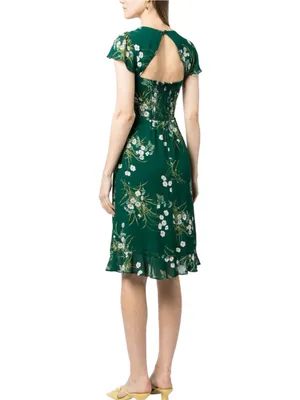 Reformation Rosi Dress Green Floral Short Sleeve Sweetheart Neck 8 in Buena thumbnail 2