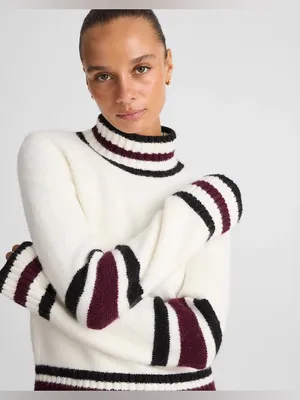 Madewell Ribbed-Trim Mockneck Sweater Jet Black Stripe size larg‎e cotton wool thumbnail 10
