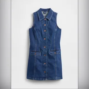 Gap Collared Mini Denim Shift Medium-Wash Casual Dress Women’s Size Medium thumbnail 2