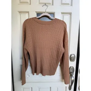 Anne Klein Womens Camel Brown Cable Knit V-Neck Pullover‎ Sweater Size Medium thumbnail 2