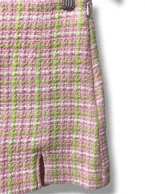 ZARA | NWOT Morocco Cotton Pink Green Plaid Tweed Side Zip Mini Skirt Shorts (S) thumbnail 5