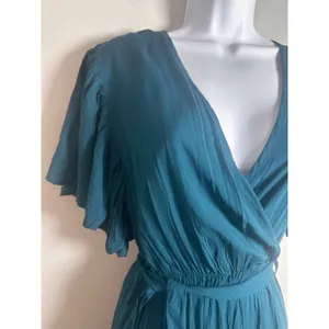 Petal +‎ Pup Barker Teal Blue Tiered Flutter Sleeve Wrap Maxi Dress Womens Small thumbnail 3