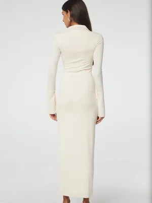 The Line By K Candela Flared Sleeve Maxi Ribbed Zipper Dress Vanilla Medium thumbnail 6