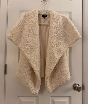 a.n.a Cream Sherpa Open Front Drape Vest Small thumbnail 1