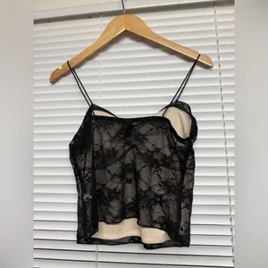 Wild Fable Cropped Tank Top Whimsigoth Lace‎ Black Sheer Y2K Indie Sleaze thumbnail 3
