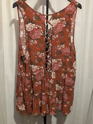 American Eagle Outfitters Baby Doll Tunic Top,Rust Floral Roses XL thumbnail 3