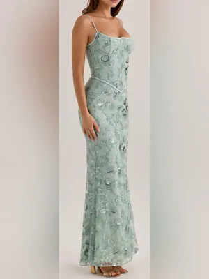 NEW House of Cb Naima Hand Beaded Corset Jade Green Gown Sz S thumbnail 3