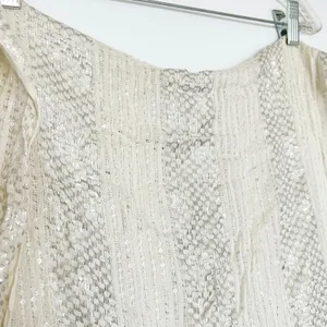 Cejon Silver Sequin Metallic Striped Woven Ivory Scarf Shawl Wrap Womens NWOT thumbnail 2
