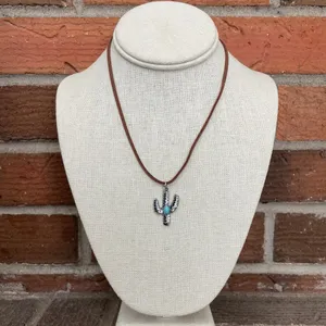 Saguaro Cactus & Turquoise Pendant Necklace Set with Faux Leather thumbnail 3