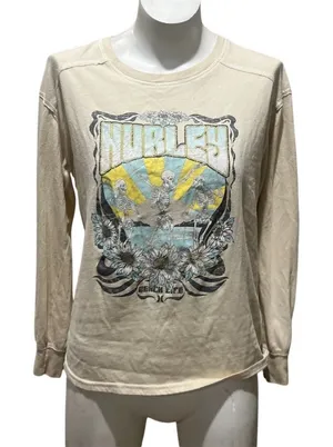 Hurley T-Shirt Womens Size XS Beige Beach Life Graphic Long Sleeve Crew thumbnail 1
